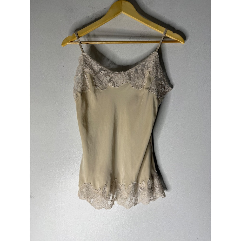 Gold hawk tan silk cami top lace trim medium